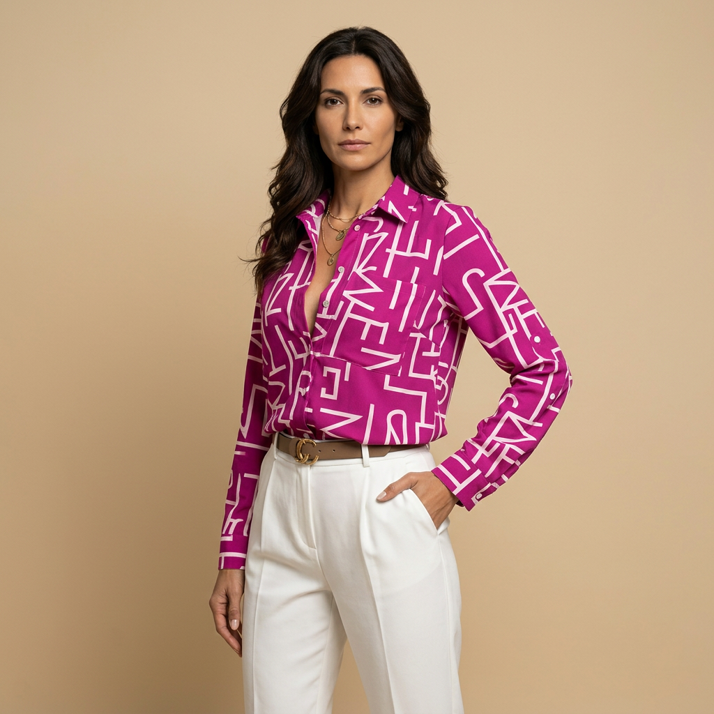 Blusa Camisera Mujer de Tejido Estampado Manga Larga