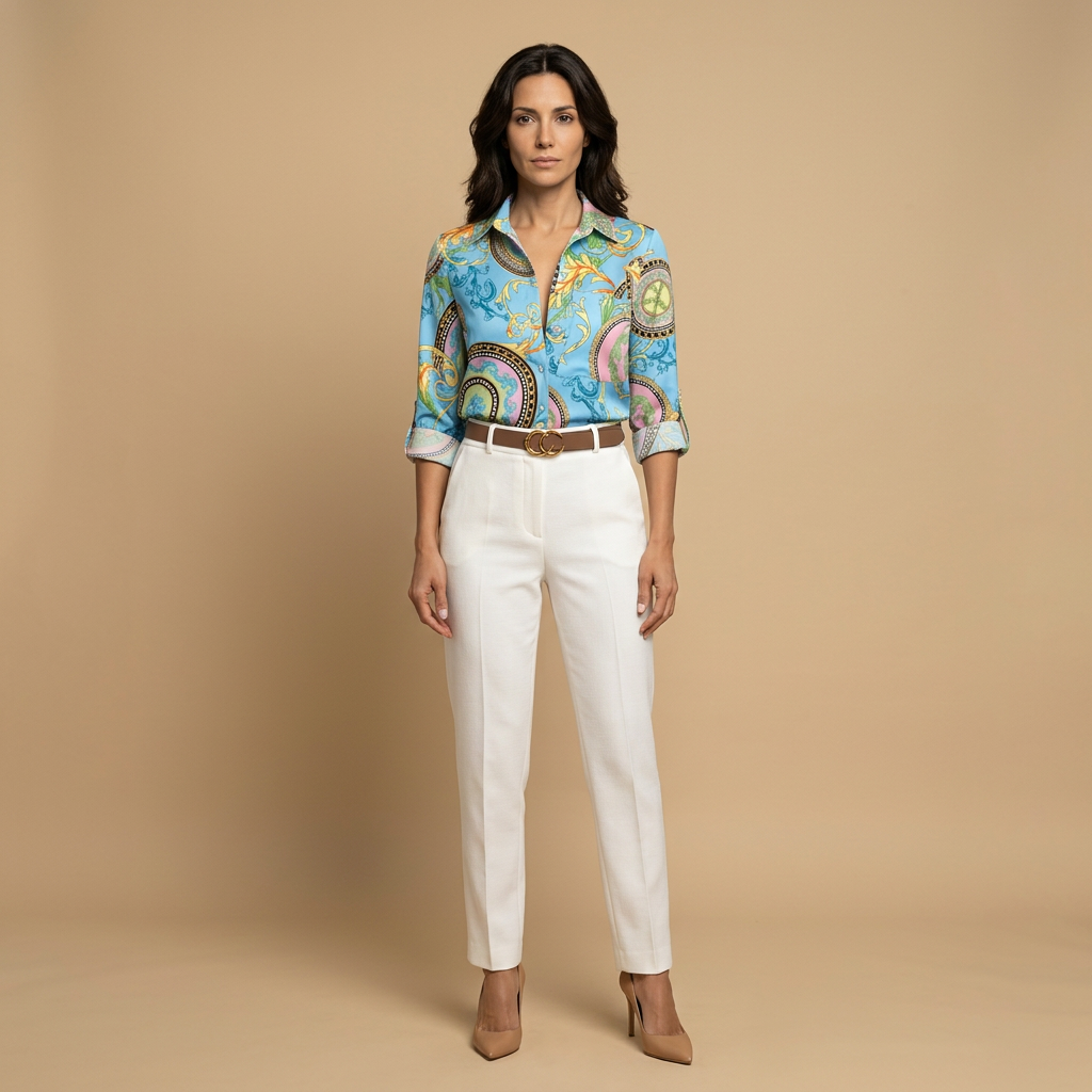 Blusa Camisera Mujer de Tejido Estampado Manga Larga