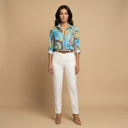 Blusa Camisera Mujer de Tejido Estampado Manga Larga