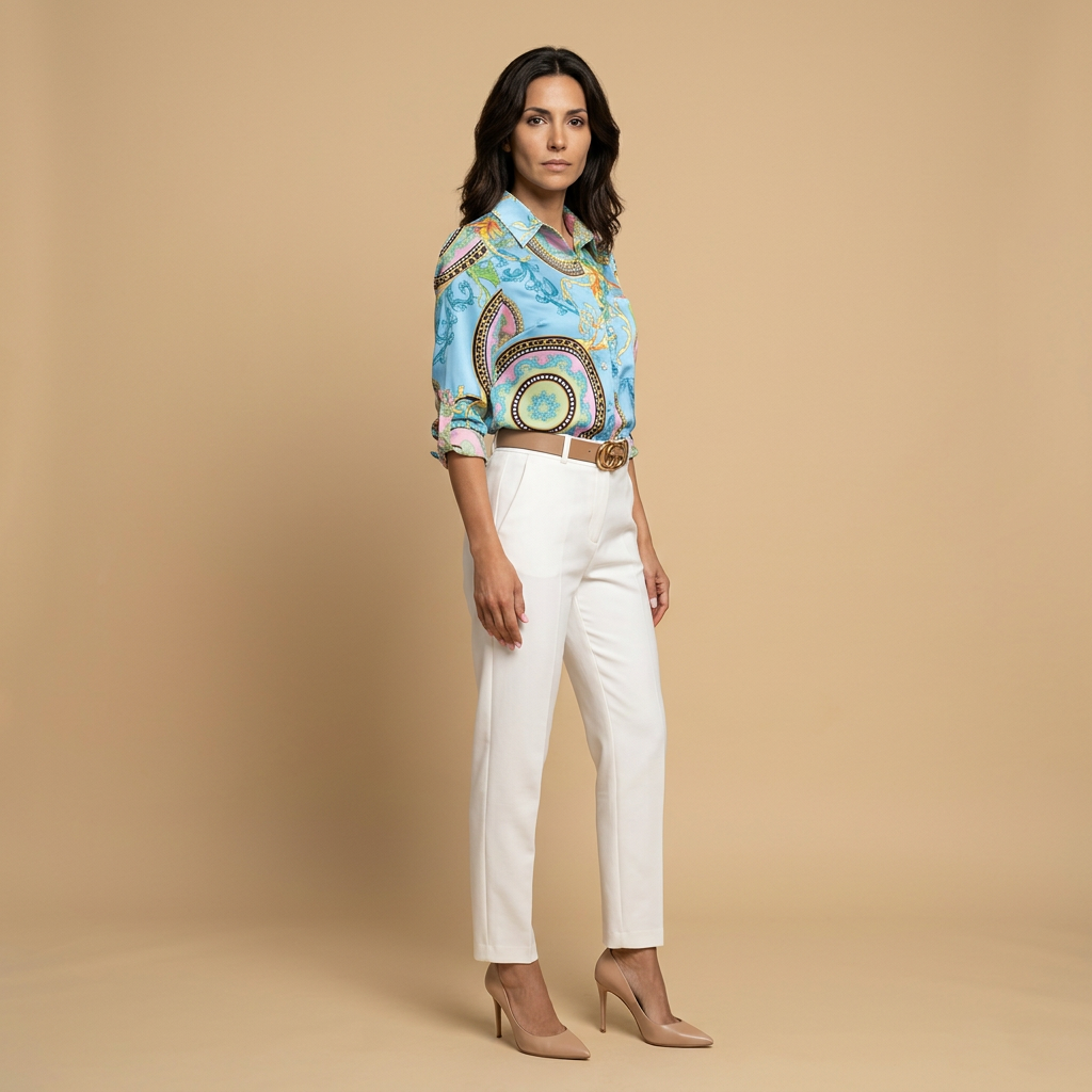 Blusa Camisera Mujer de Tejido Estampado Manga Larga