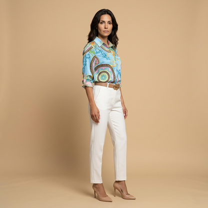 Blusa Camisera Mujer de Tejido Estampado Manga Larga