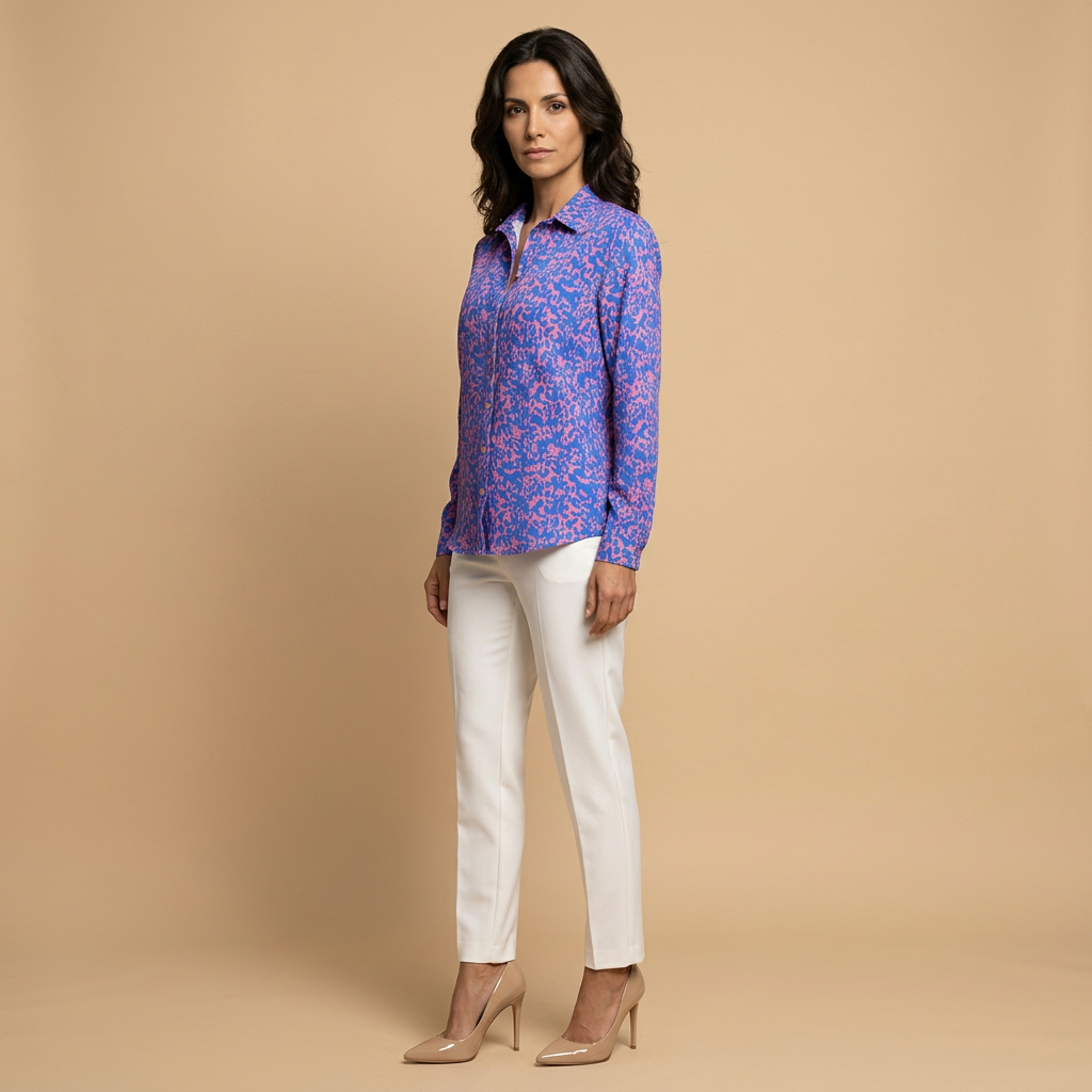 Blusa Camisera Mujer de Tejido Estampado Manga Larga