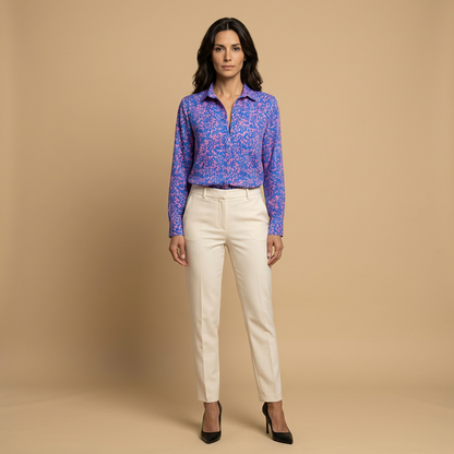 Blusa Camisera Mujer de Tejido Estampado Manga Larga