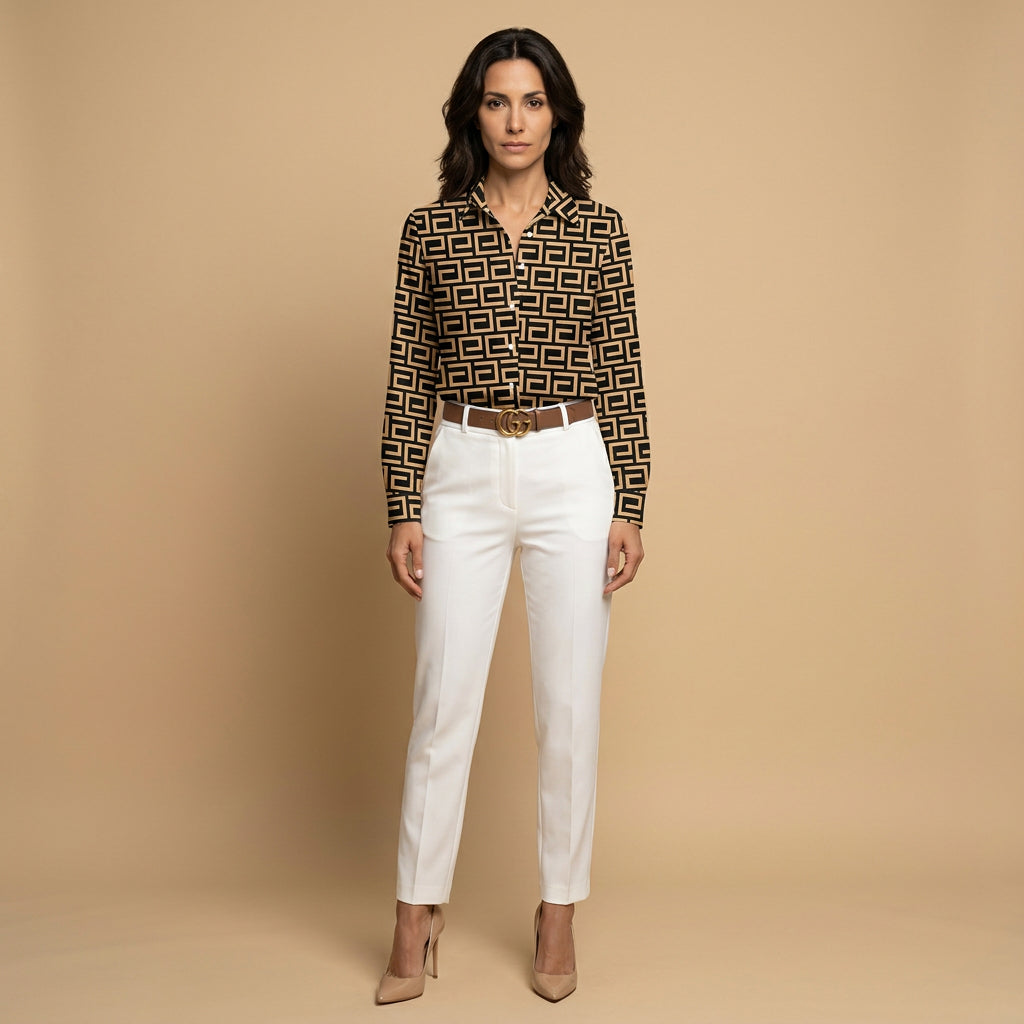 Blusa Camisera Mujer de Tejido Estampado Manga Larga