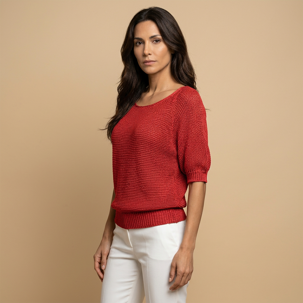 Jersey Mujer de Punto Abierto Manga Larga Cuello Redondo