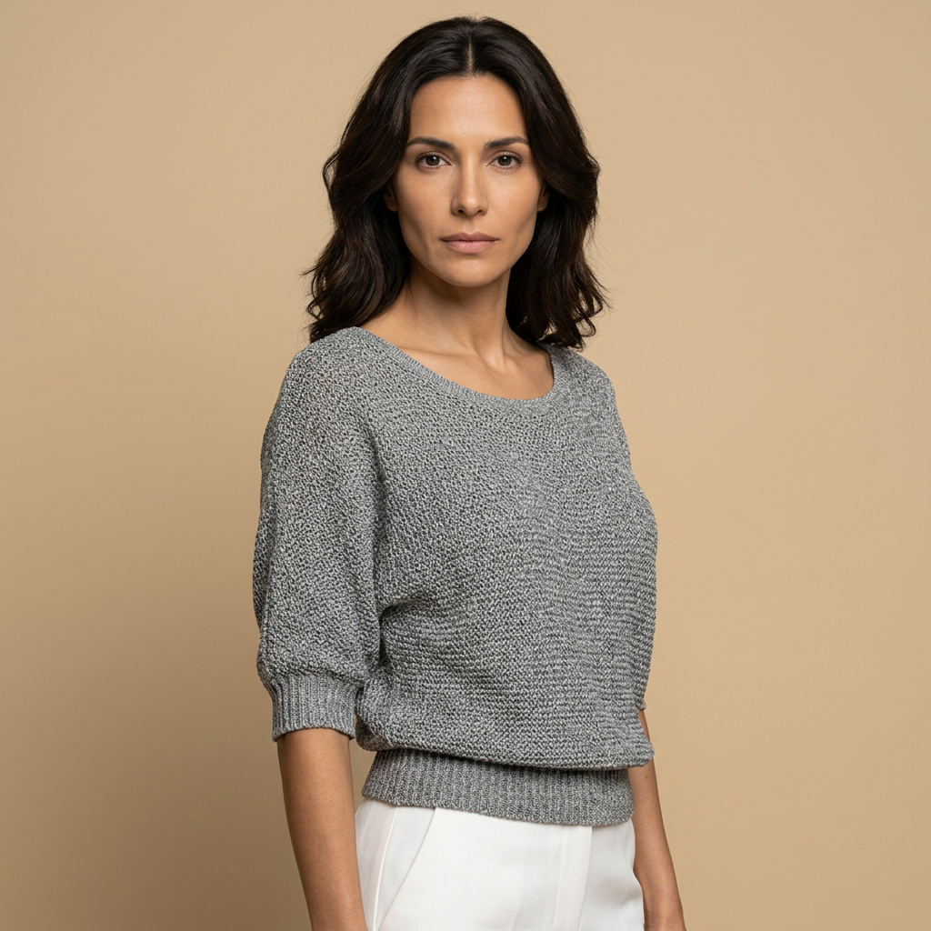 Jersey Mujer de Punto Abierto Manga Larga Cuello Redondo