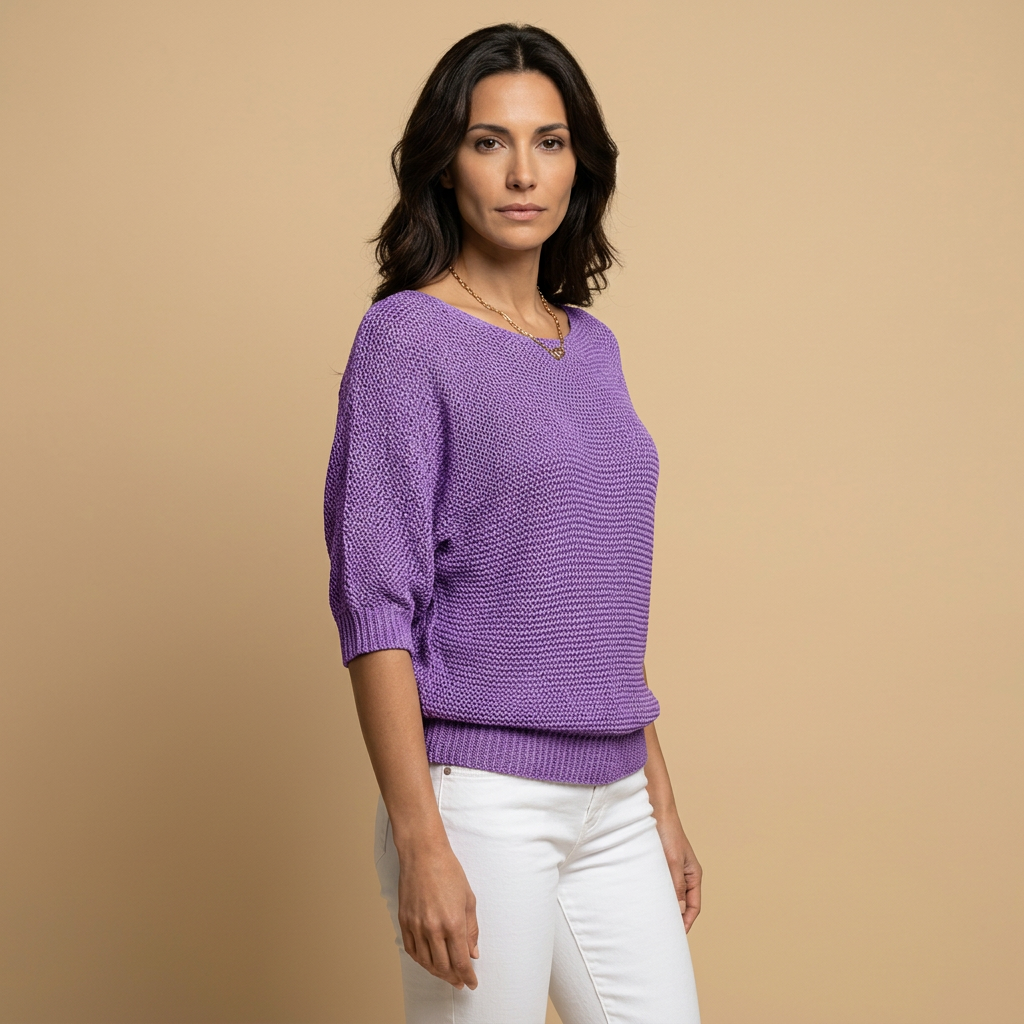 Jersey Mujer de Punto Abierto Manga Larga Cuello Redondo