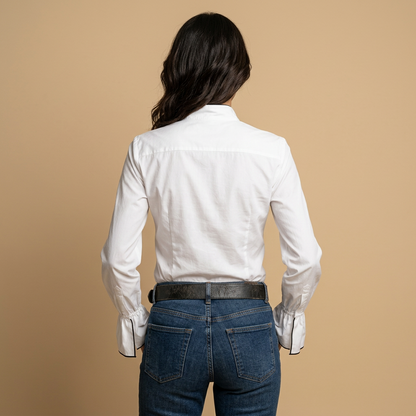 Blusa Mujer Cremallera Frontal Cuello Volante Puños Campana