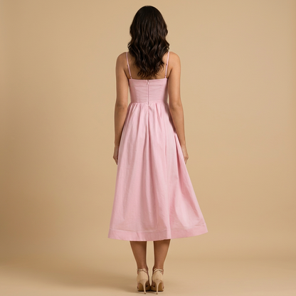 Vestido Midi Mujer Corset Tirantes Finos Falda Vuelo Bolsillos