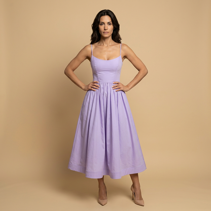 Vestido Midi Mujer Corset Tirantes Finos Falda Vuelo Bolsillos