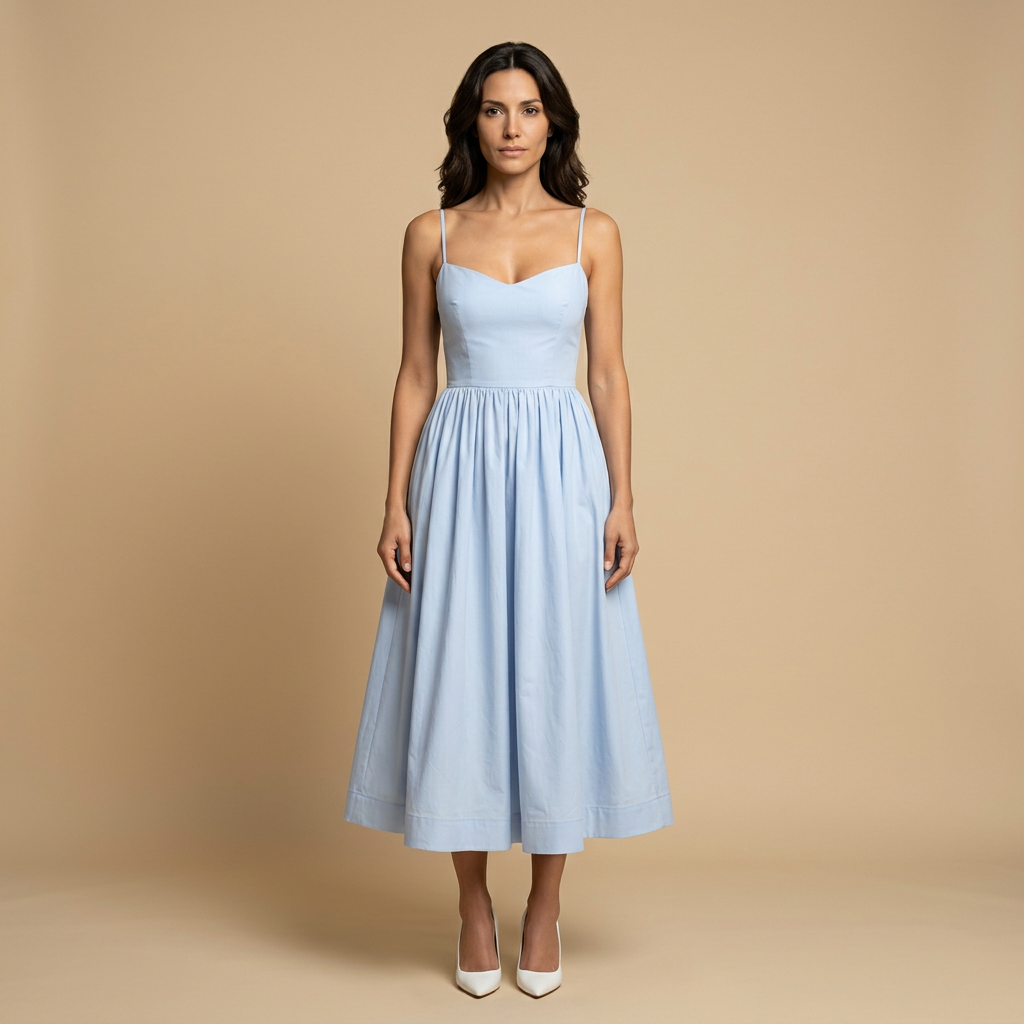 Vestido Midi Mujer Corset Tirantes Finos Falda Vuelo Bolsillos