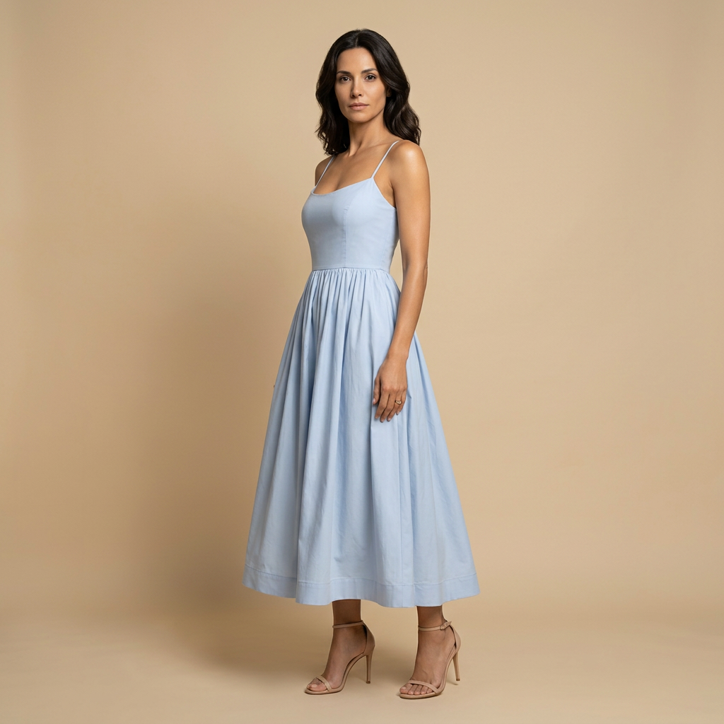 Vestido Midi Mujer Corset Tirantes Finos Falda Vuelo Bolsillos