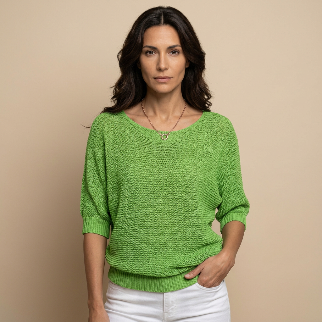 Jersey Mujer de Punto Abierto Manga Larga Cuello Redondo