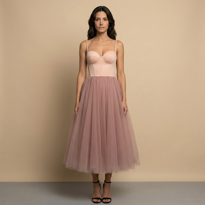 Vestido Midi Mujer Bustier Corset Tul Volumen - Mavetta