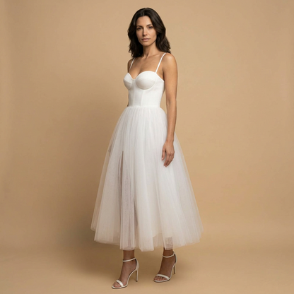 Vestido Midi Mujer Bustier Corset Tul Volumen