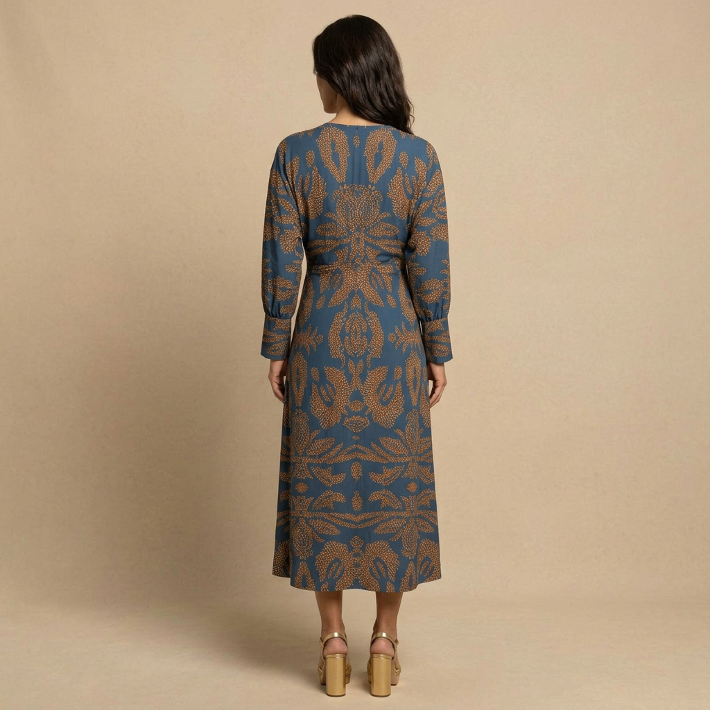 Vestido Midi Mujer de Satén Nudo Frontal Manga Larga