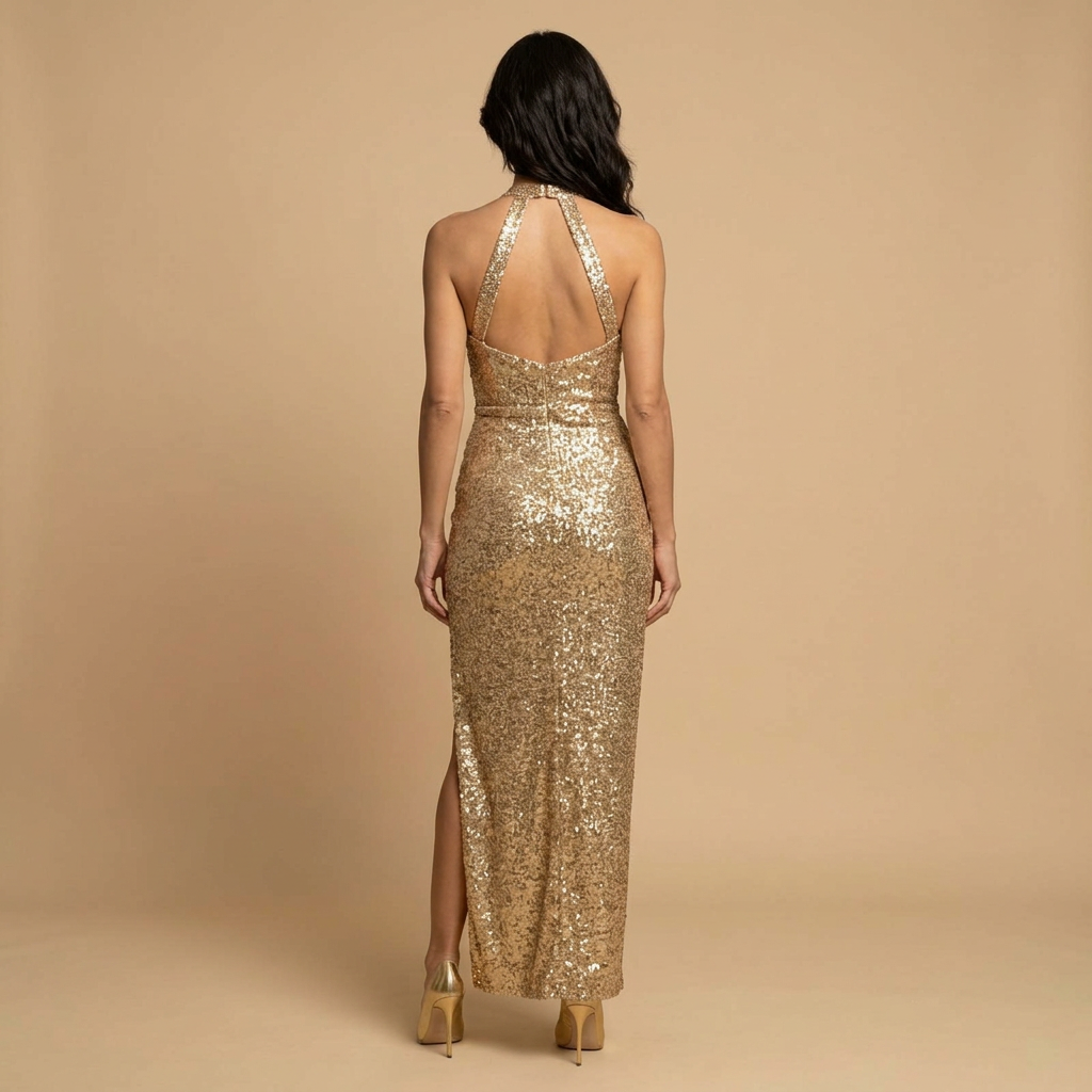 Vestido Largo Mujer de Lentejuelas Ajustado con Abertura Frontal