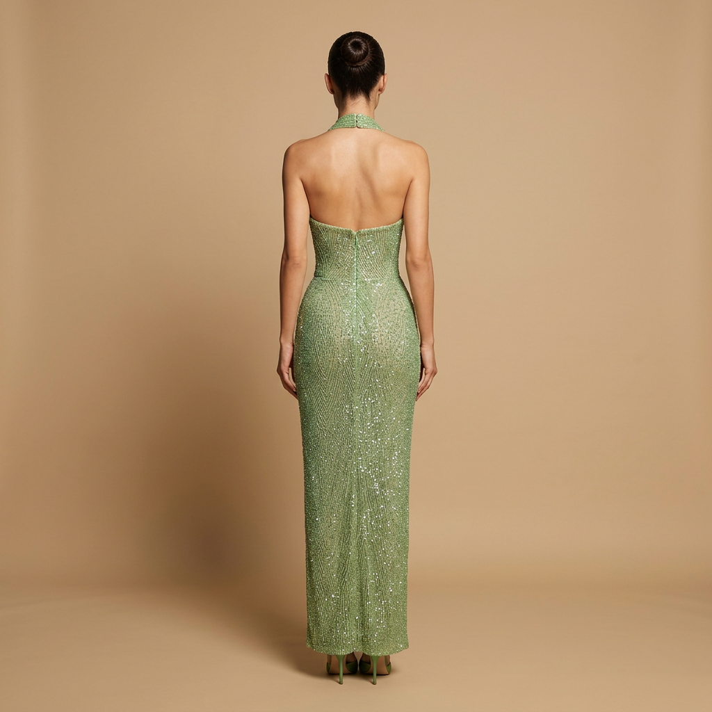 Vestido Largo Mujer Escote Halter Profundo