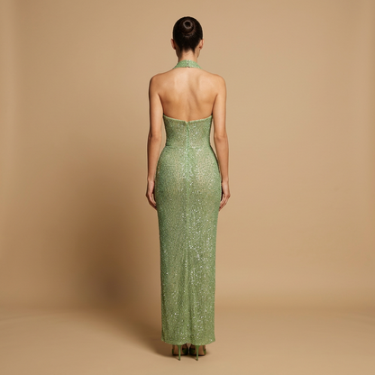 Vestido Largo Mujer Escote Halter Profundo