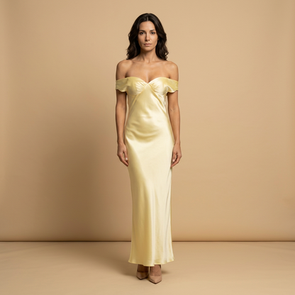 Vestido Largo Mujer de Satén Escote Hombros Descubiertos - Mavetta