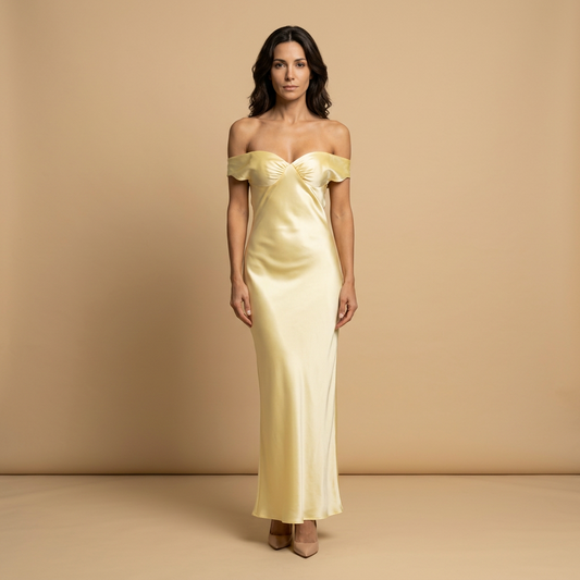 Vestido Largo Mujer de Satén Escote Hombros Descubiertos - Mavetta