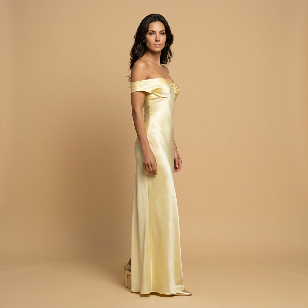 Vestido Largo Mujer de Satén Escote Hombros Descubiertos