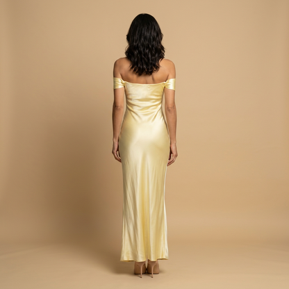 Vestido Largo Mujer de Satén Escote Hombros Descubiertos