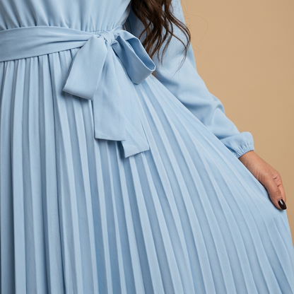 Vestido Midi Mujer Plisado Cuello Alto Manga Larga