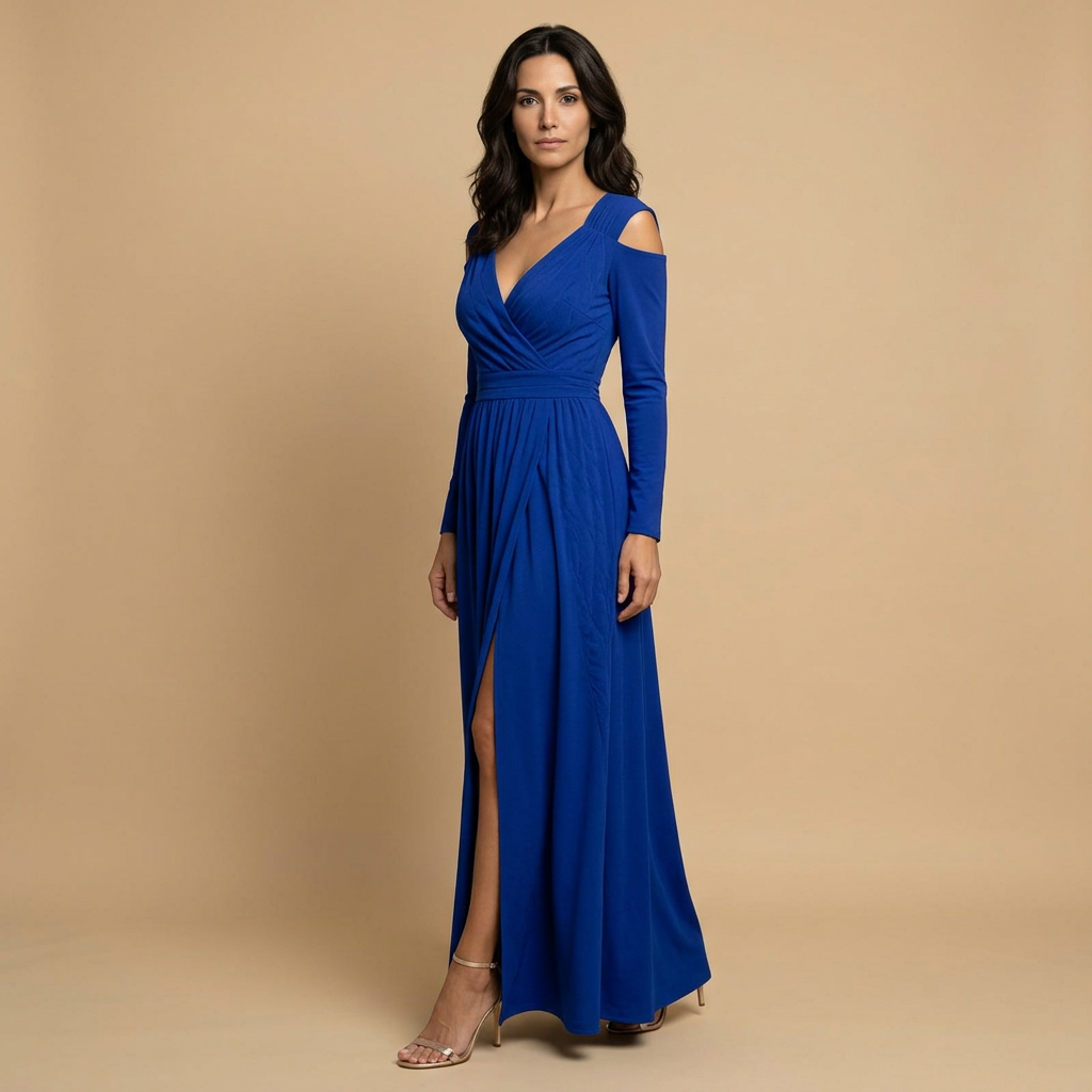 Vestido Largo Mujer Escote en V Cruzado con Abertura