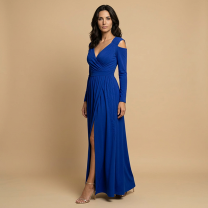 Vestido Largo Mujer Escote en V Cruzado con Abertura