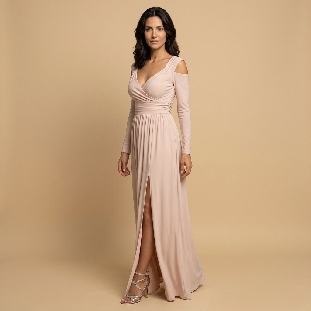 Vestido Largo Mujer Escote en V Cruzado con Abertura