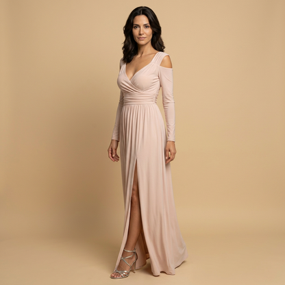 Vestido Largo Mujer Escote en V Cruzado con Abertura