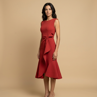 Vestido Midi Mujer de Crepé Sin Mangas Lazo Lateral
