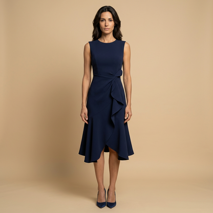Vestido Midi Mujer de Crepé Sin Mangas Lazo Lateral