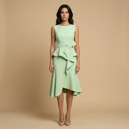Vestido Midi Mujer de Crepé Sin Mangas Lazo Lateral