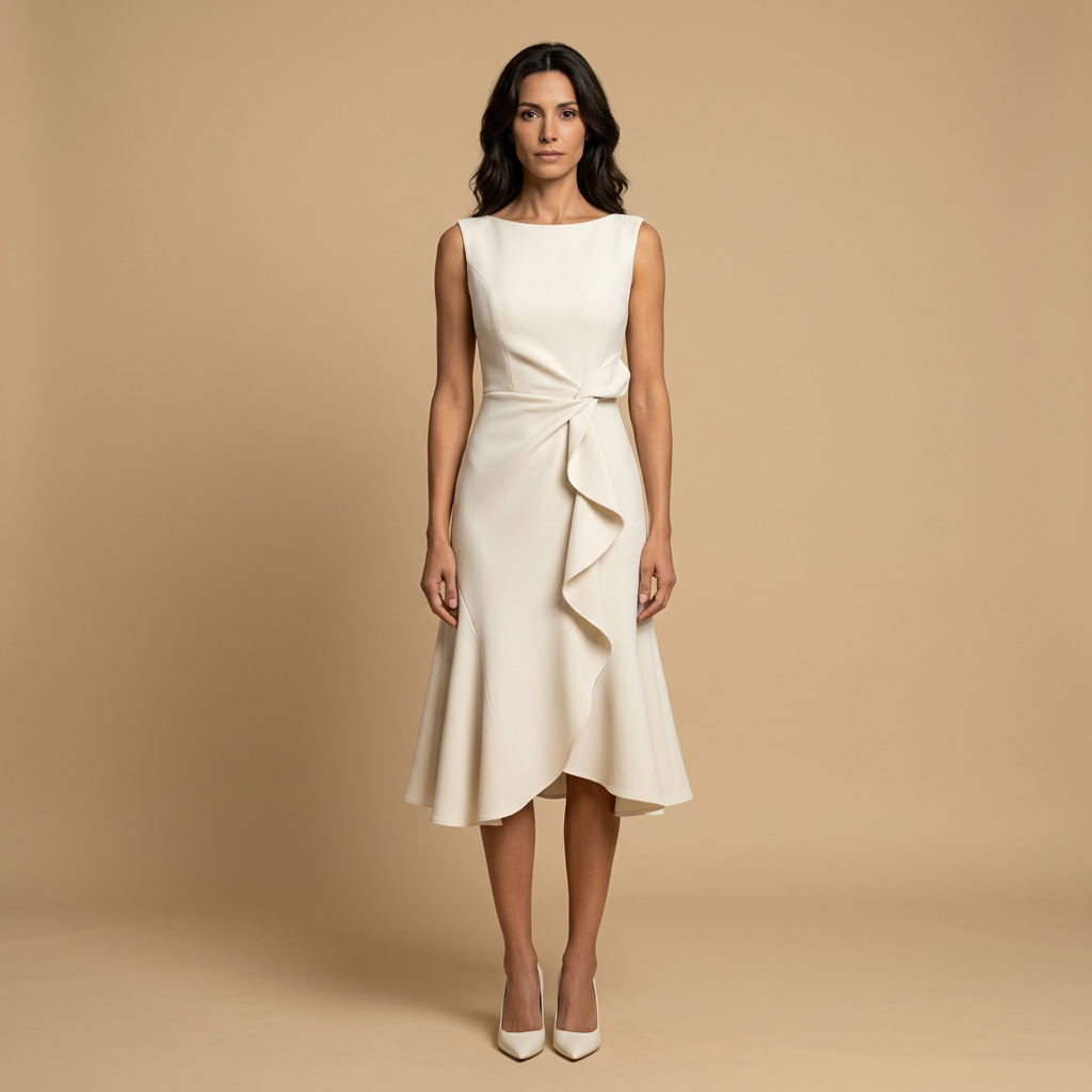 Vestido Midi Mujer de Crepé Sin Mangas Lazo Lateral