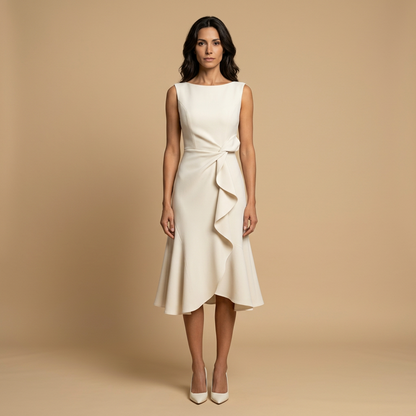 Vestido Midi Mujer de Crepé Sin Mangas Lazo Lateral