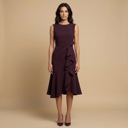 Vestido Midi Mujer de Crepé Sin Mangas Lazo Lateral