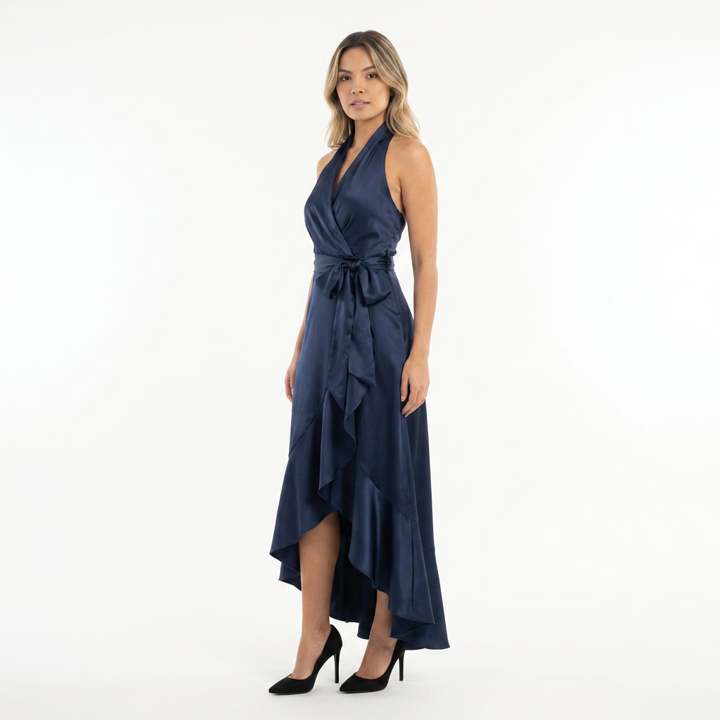 Vestido Midi Mujer de Satén Estilo Halter