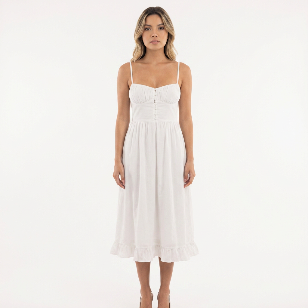 Vestido midi mujer con volante estilo elegante - Mavetta