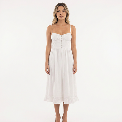 Vestido midi mujer con volante estilo elegante - Mavetta