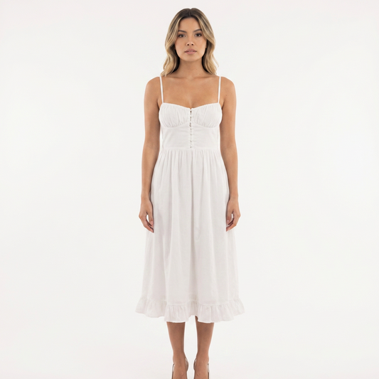 Vestido midi mujer con volante estilo elegante - Mavetta