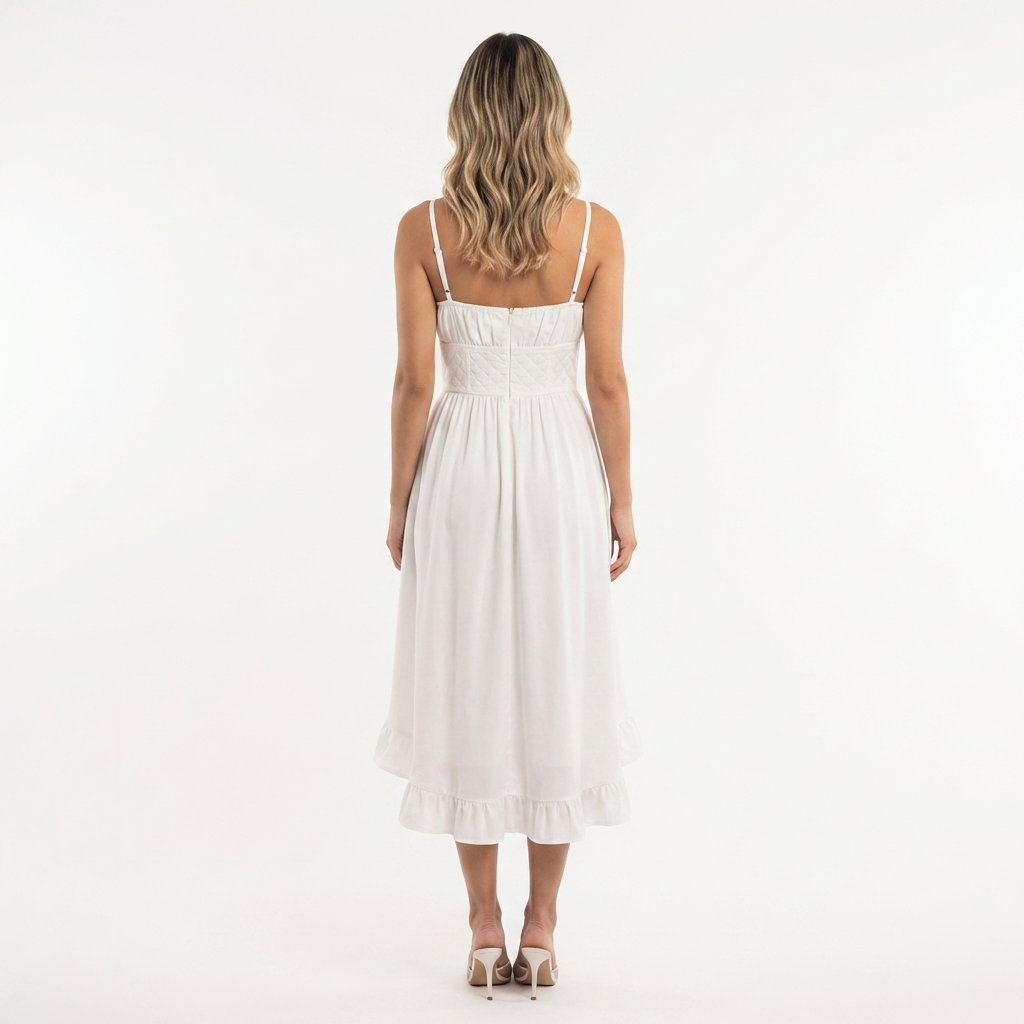 Vestido midi mujer con volante estilo elegante