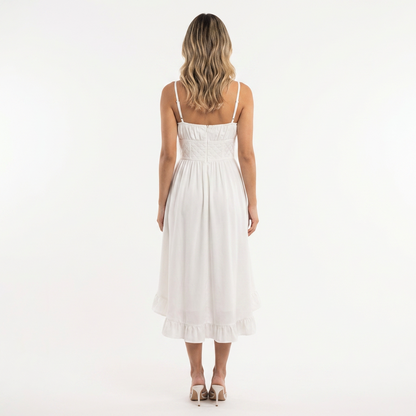 Vestido midi mujer con volante estilo elegante