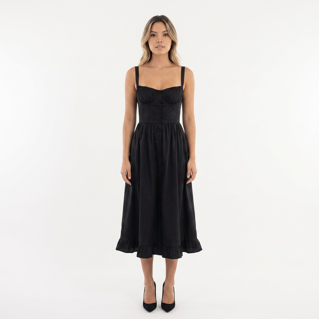 Vestido midi mujer con volante estilo elegante