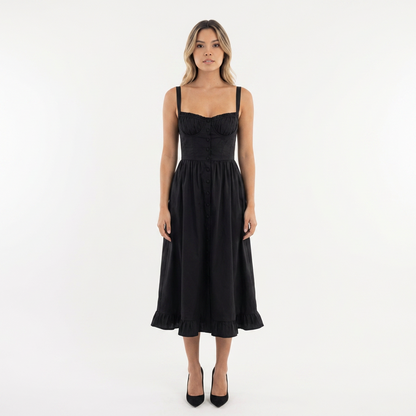 Vestido midi mujer con volante estilo elegante