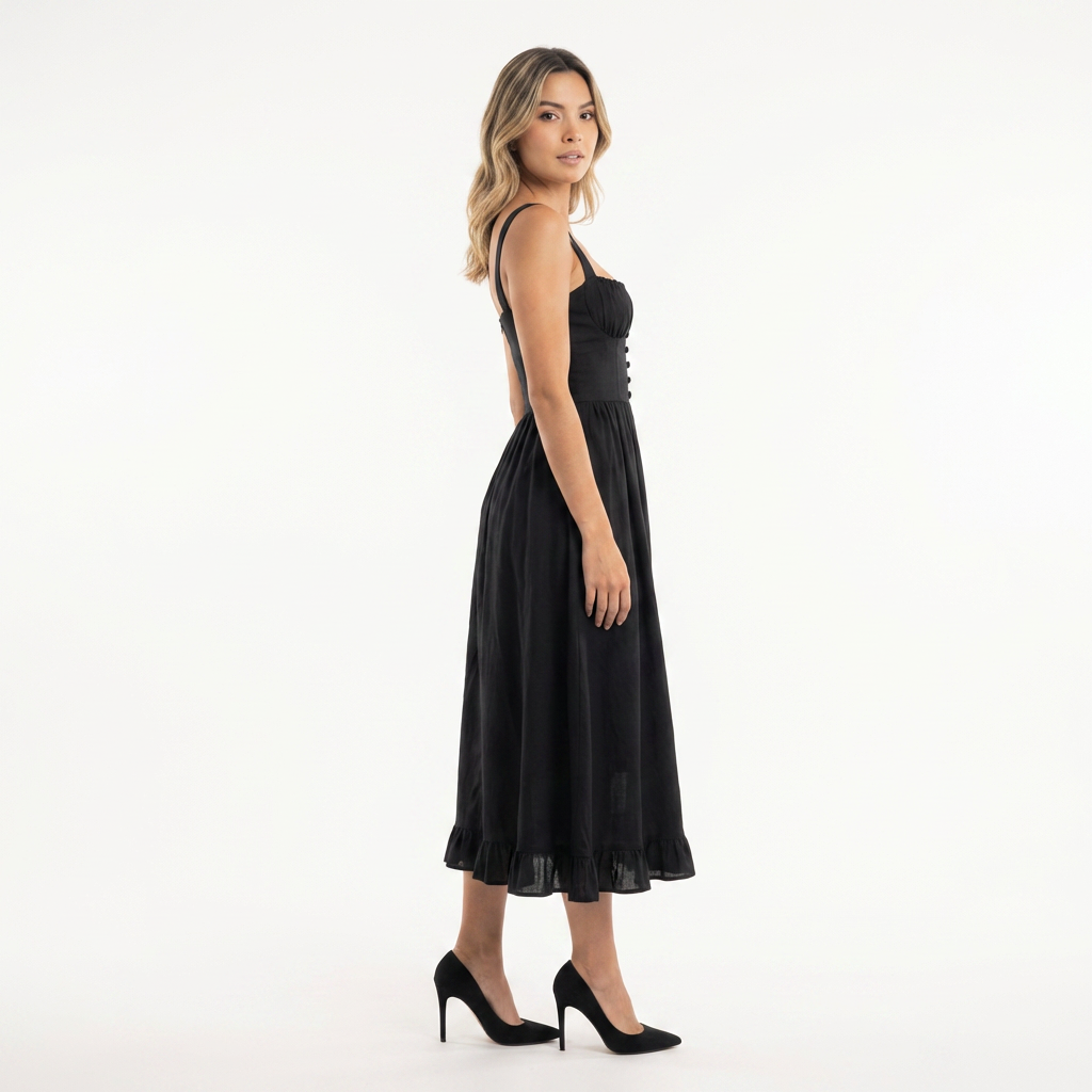 Vestido midi mujer con volante estilo elegante