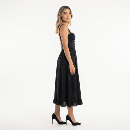 Vestido midi mujer con volante estilo elegante