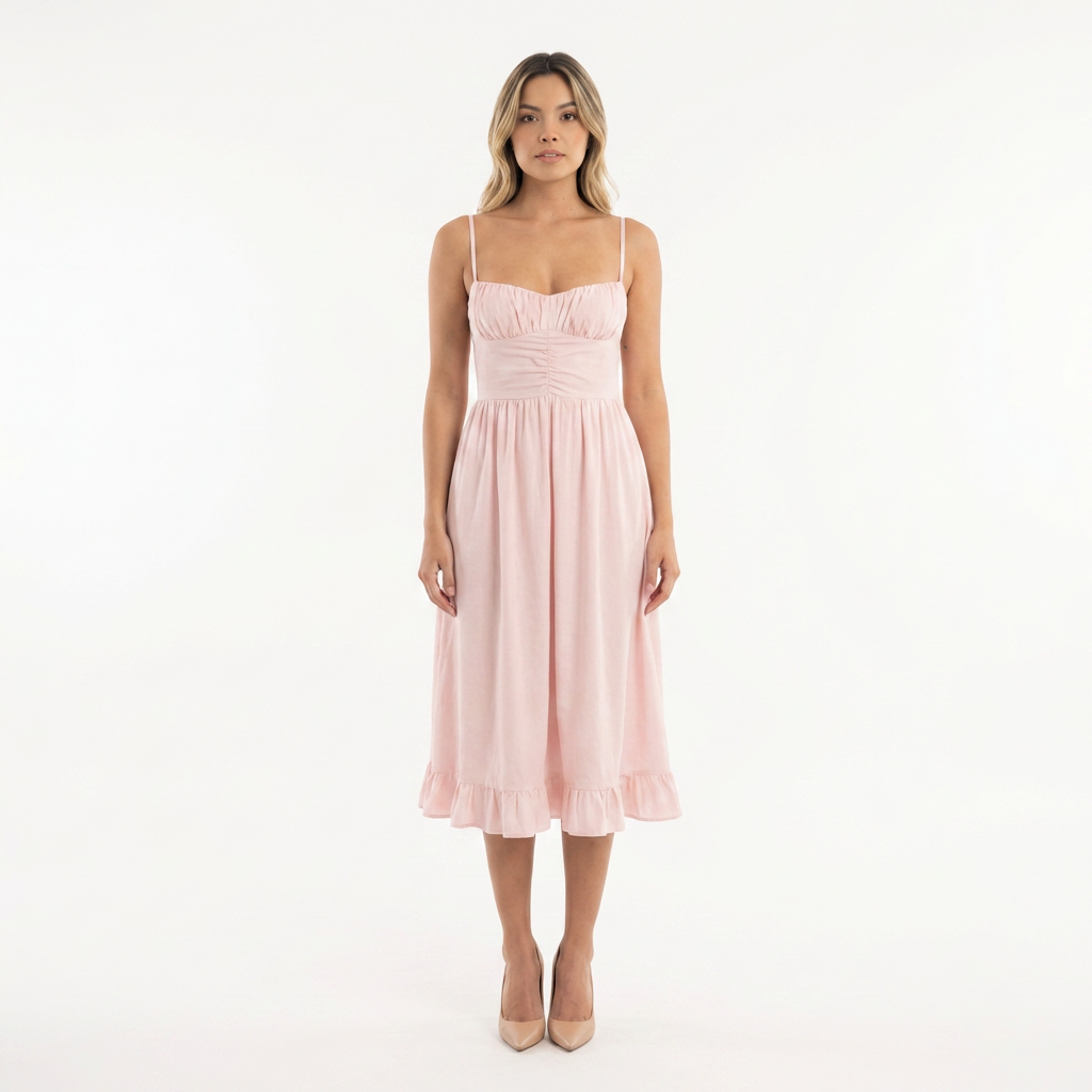 Vestido midi mujer con volante estilo elegante