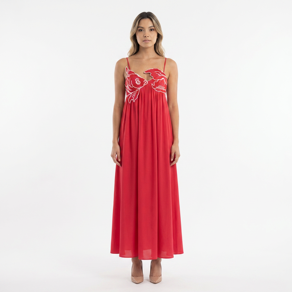 Vestido largo mujer bordado tirantes finos - Mavetta